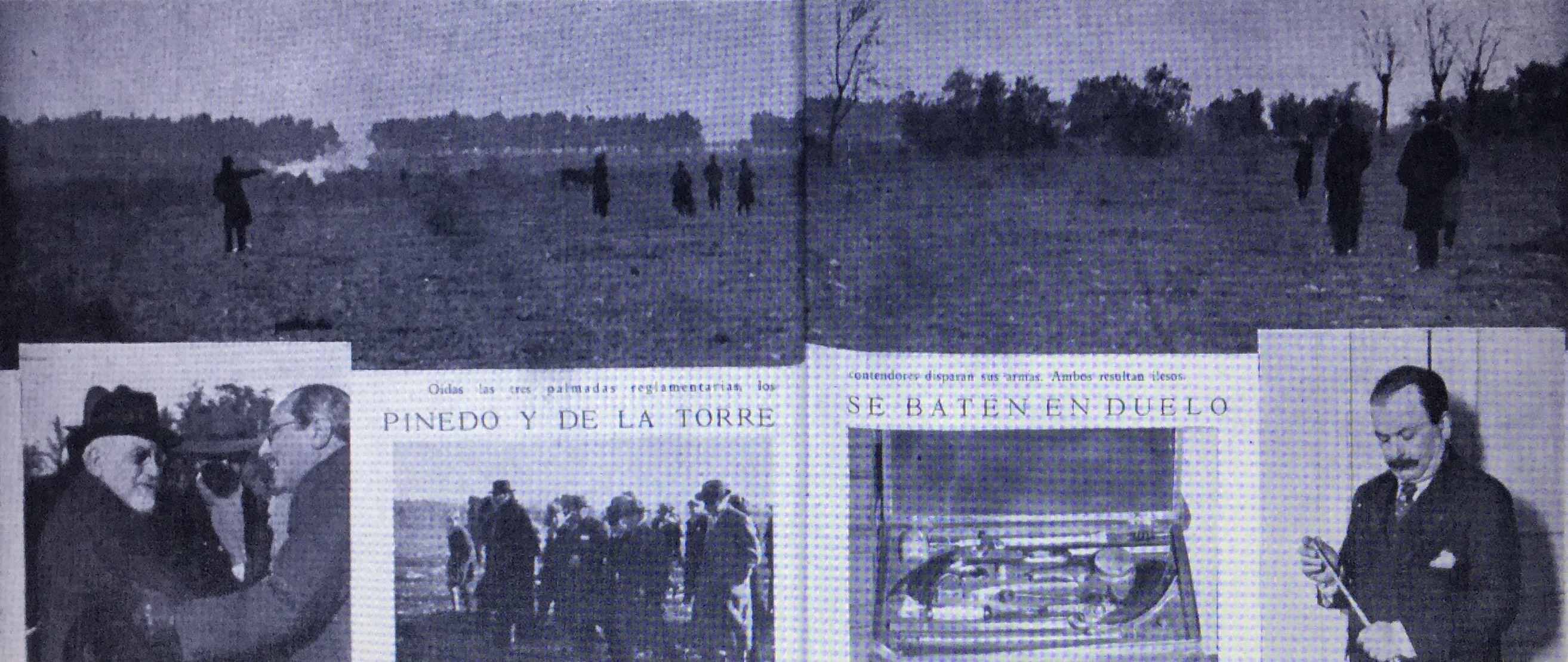 Duelo entre Lisandro de la Torre y Federico Pinedo. A pesar de que los retos de honor estaban prohibidos, tuvo su cobertura periodística. Pinedo apuntó a matar; De la Torre disparó al aire. (Fotos Caras y Caretas)