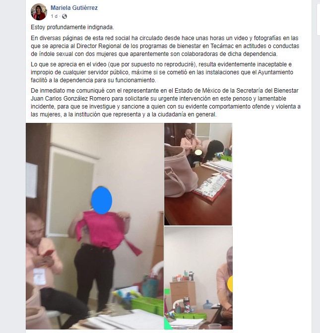 La alcaldesa morenista condenó la conducta del funcionario público (Foto: Captura de pantalla Facebook)