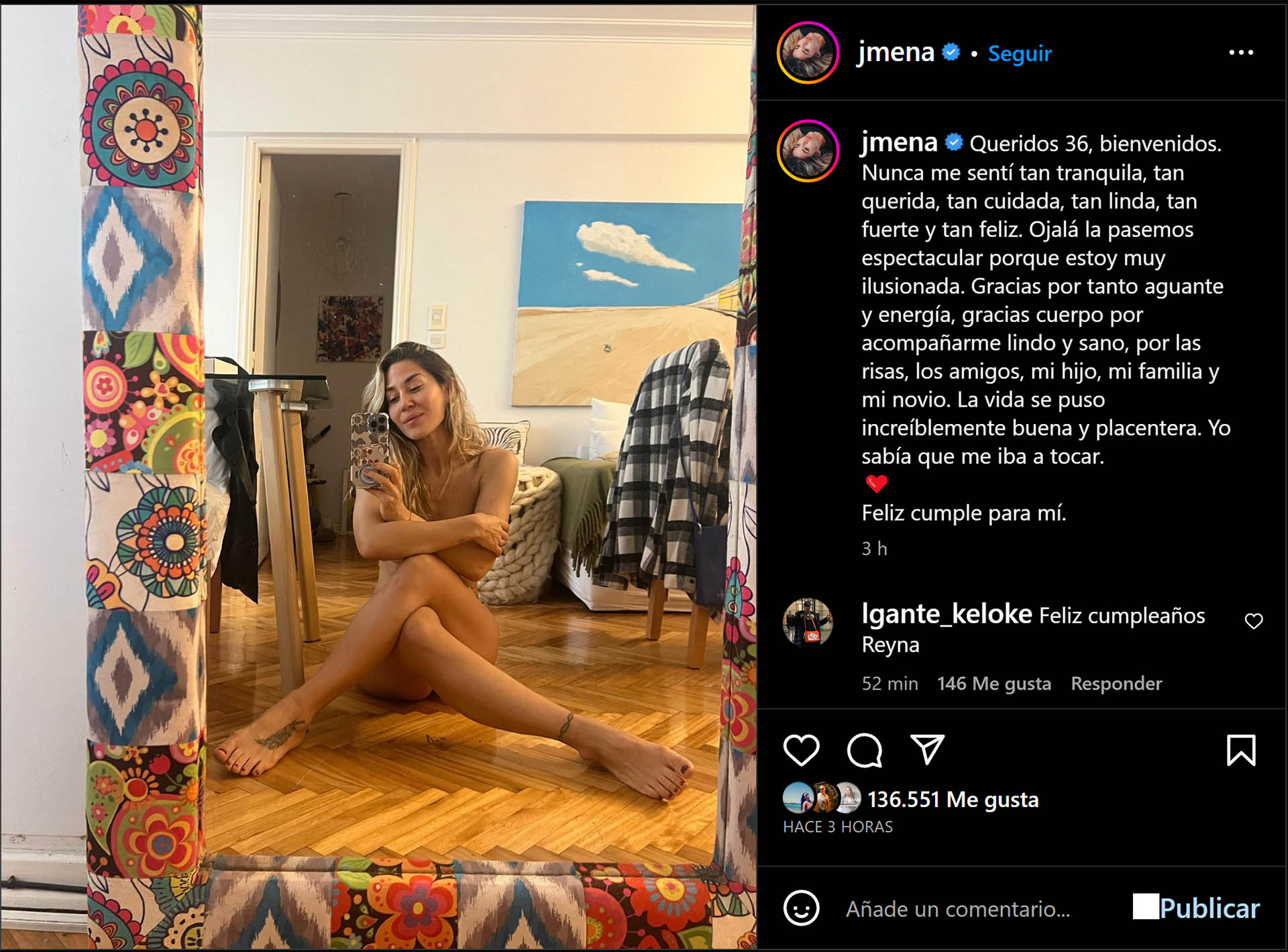 El posteo que Jimena compartió en su cuenta de Instagram