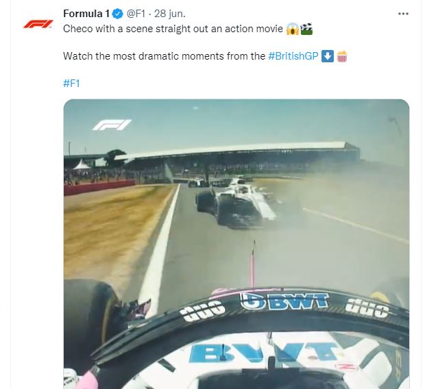 La Fórmula 1 recordó el trompo de Sergio Checo Pérez en el GP de Gran Bretaña 2018 que pudo terminar en accidente (Foto: Twitter/F1)
