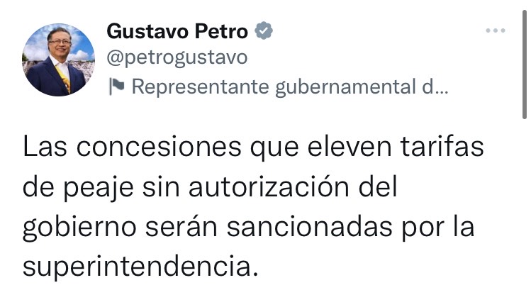Tuit de Gustavo Petro.