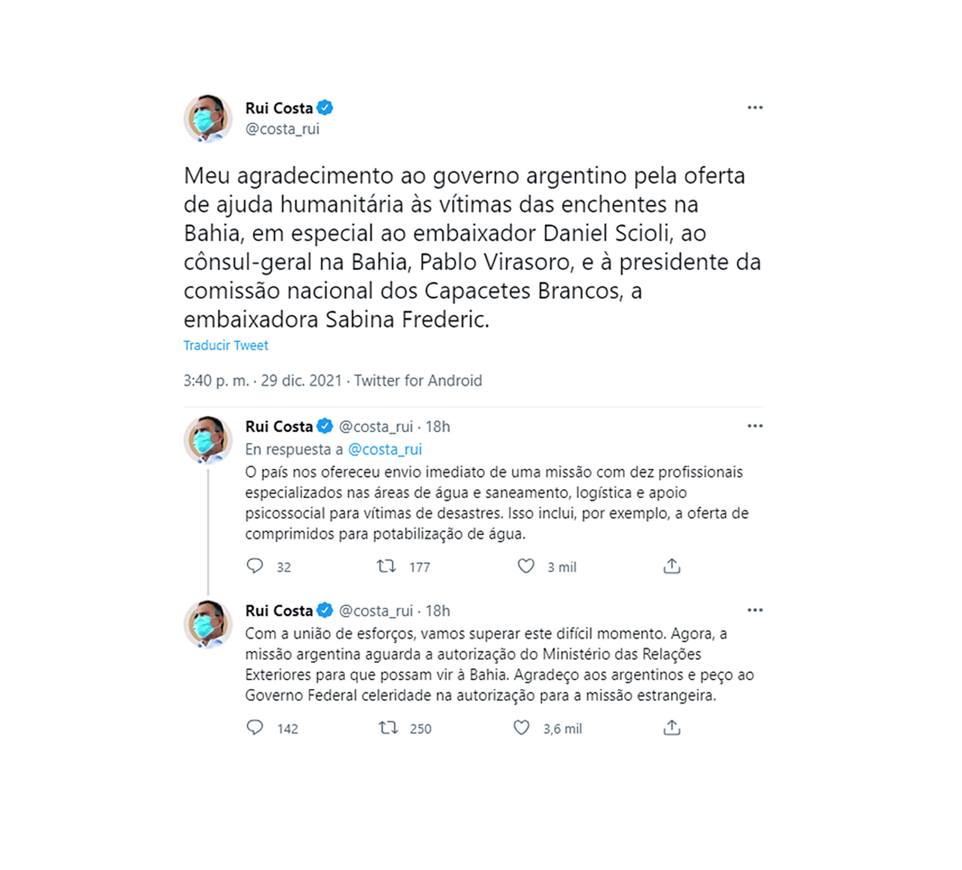 Los mensajes de Rui Costa en Twitter