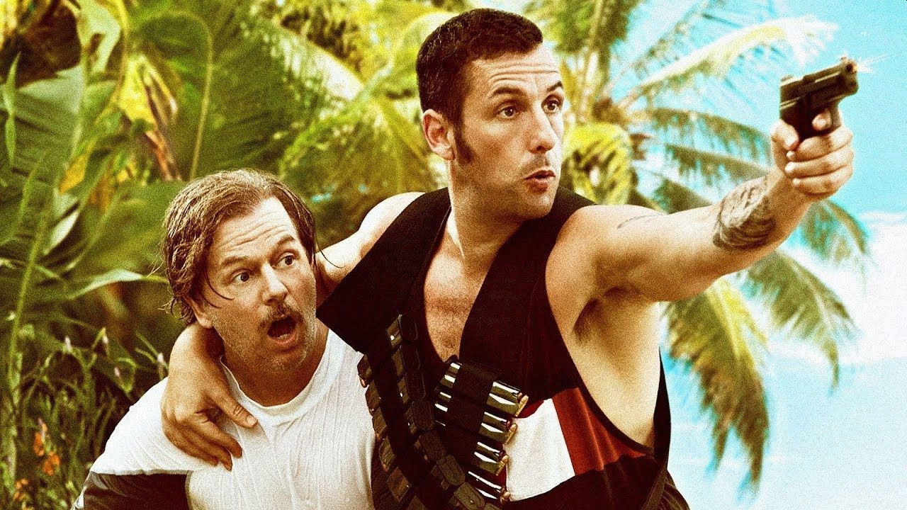 Spade and Sandler bring to life this wacky adventure that begins with the reunion of two high school friends.  (Netflix)