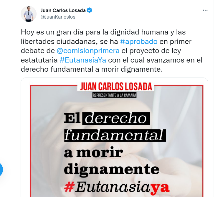 Juan Carlos Losada celebra la aprobación en primer debate de la eutanasia. 
Captura de pantalla