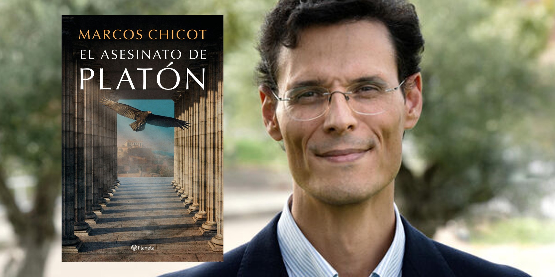 El escritor español Marcos Chicot y su libro "El asesinato de Platón". (Diario de Sevilla).