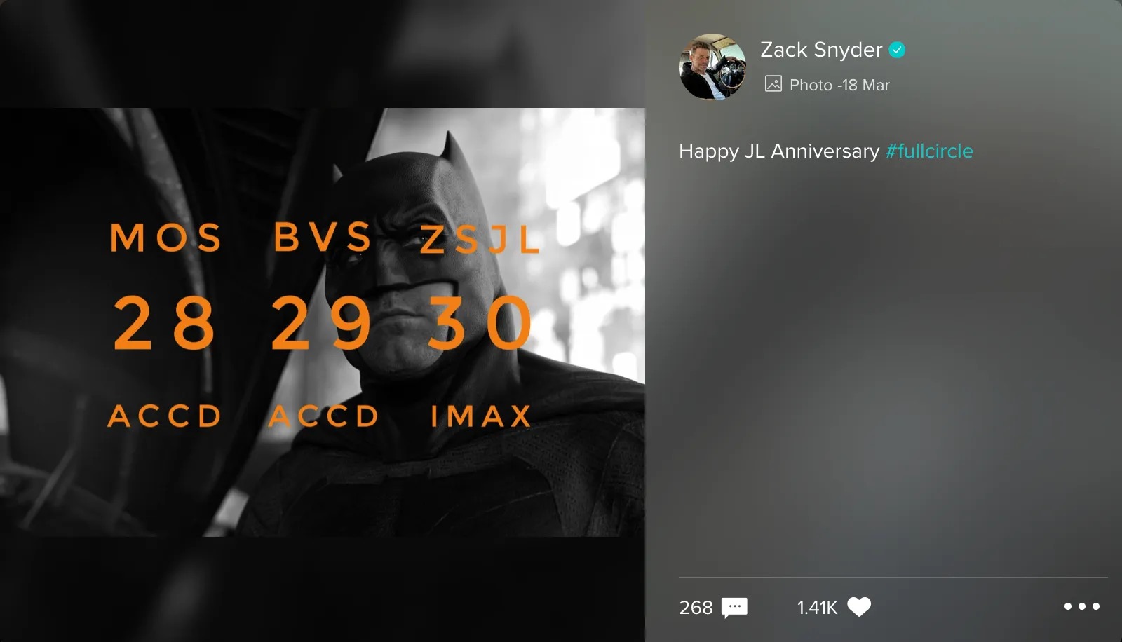 Snyder utilizó sus redes sociales para publicar este misterioso anuncio. (Twitter @ZackSnyder)
