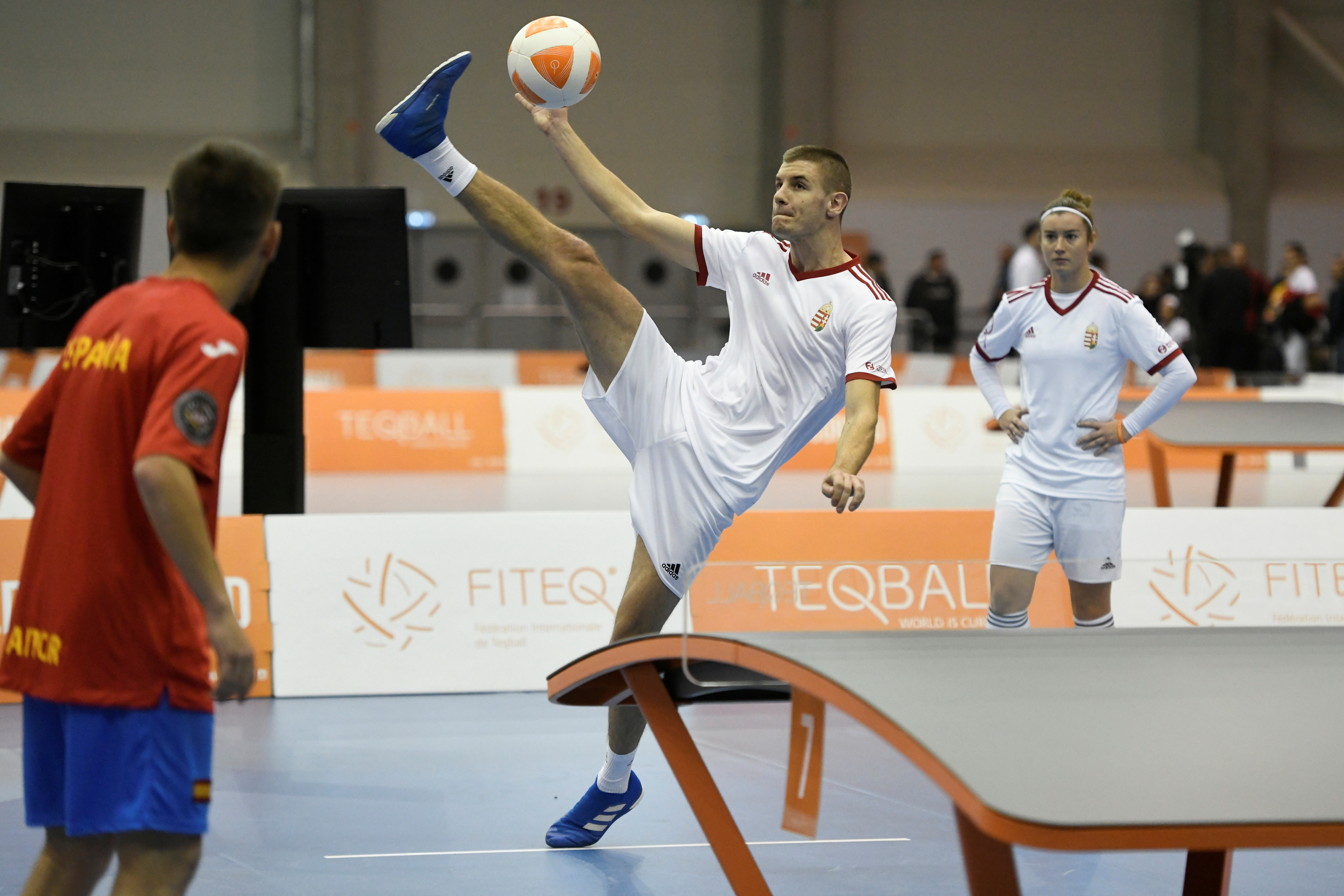 Csaba Banyik of Hungary in action at the Teqball World Championships in Budapest, Hungary December 6, 2019. Picture taken December 6, 2019. REUTERS/Tamas Kaszas