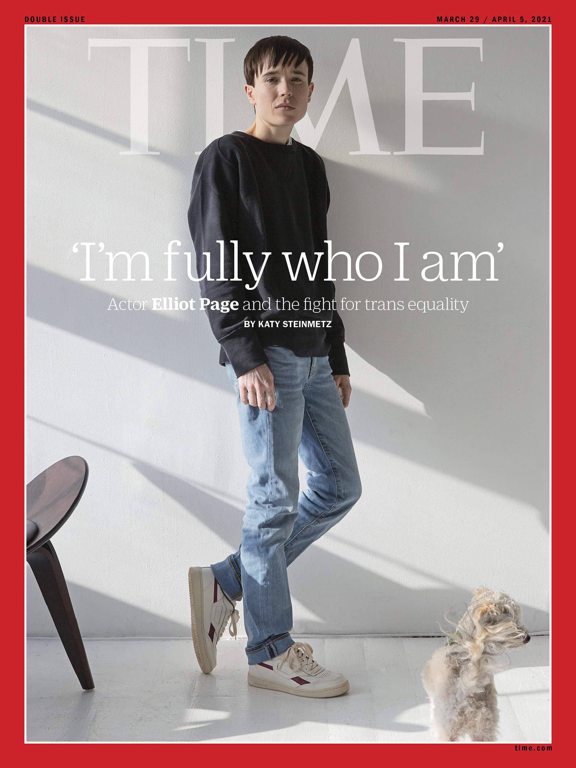 Elliot Page como porta de la revista TIME, en la que expresó que se siente completo hoy en día con su nueva corporalidad.
