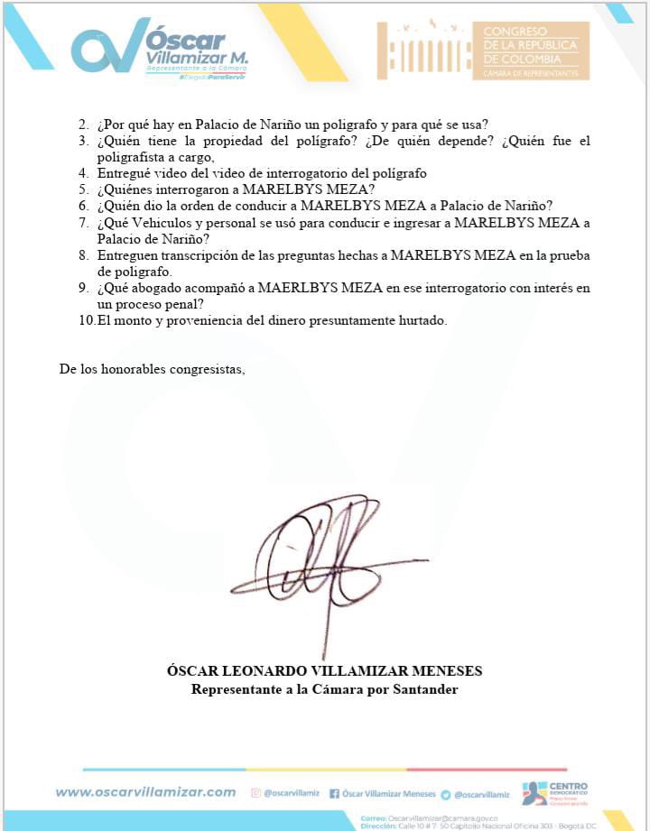 Carta de Óscar Villamizar a David Racero