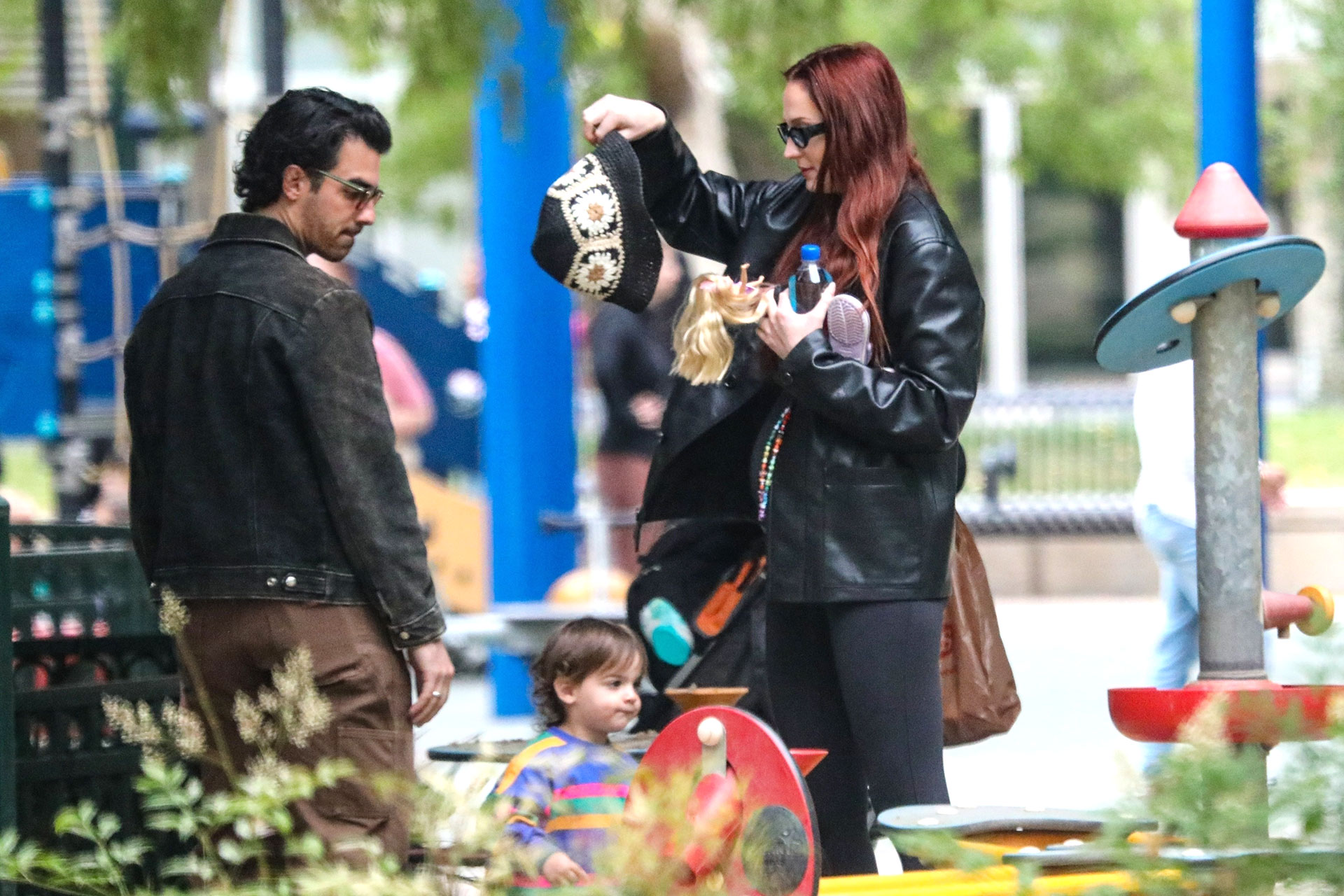 Family day.  Joe Jonas and Sophie Turner enjoyed a family day out.  They took their son to a park in their neighborhood in Beverly Hills and then went to lunch at a well-known restaurant.
