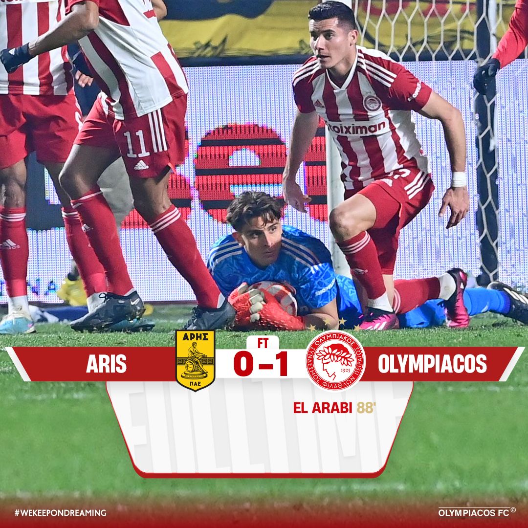 Olympiacos venció por 0-1 a Aris y clasificó a semifinales de la Copa de Grecia. @olympiacosfc/Twitter.
