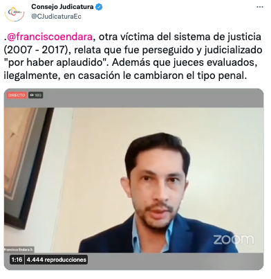 The Judicial Council of Ecuador recognized Francisco Endara Daza as "another victim of justice"