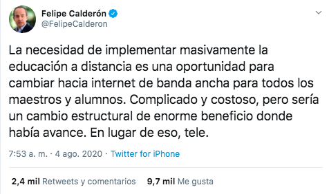 En lugar de eso, tele”: Felipe Calderón criticó el plan del gobierno para  el próximo ciclo escolar - Infobae