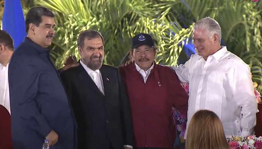 Nicolás Maduro, Mohsen Rezai, Daniel Ortega y Miguel Díaz Canel