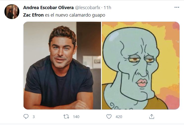 Cientos de usuarios compartieron memes que comparaban el rostro de Efron en el video con algunos personajes de caricaturas (Captura de pantalla: Twitter/ @lescobarfx)