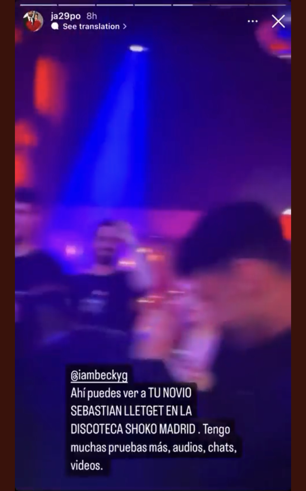 Una de las historias donde supuestamente se podría ver a Sebastian Lletget en un club madrileño siendo infiel a Becky G (Instagram @ja29po)