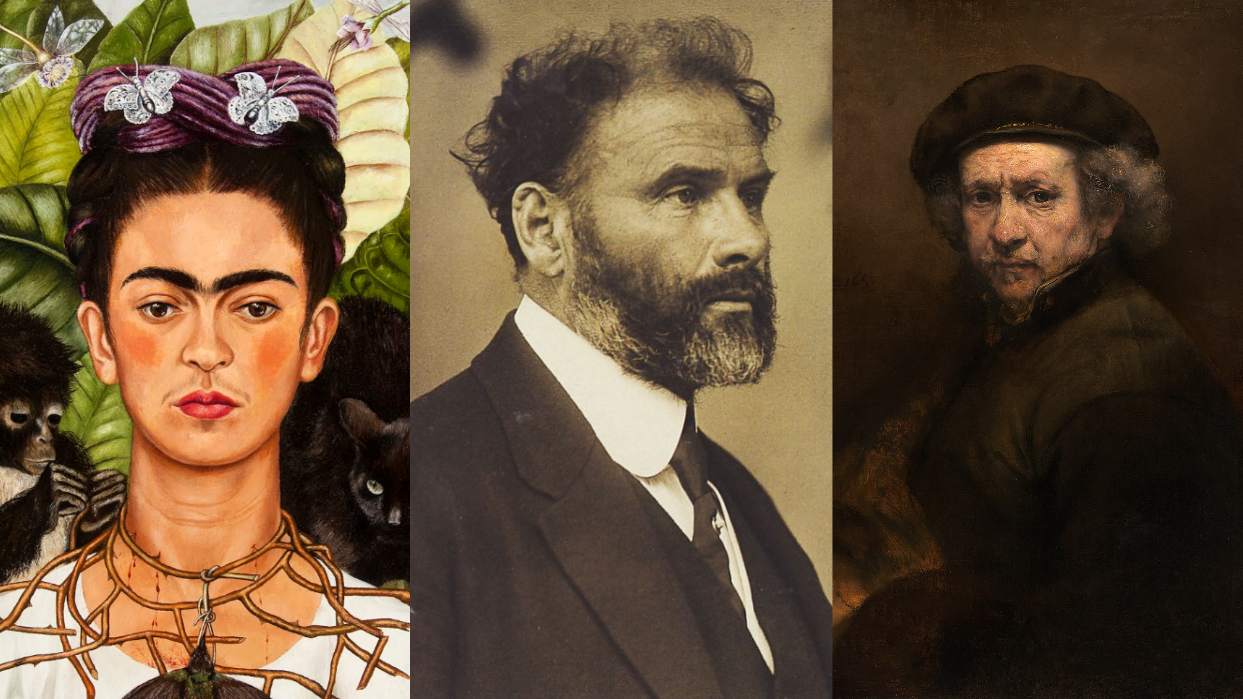 Frida Kahlo, Gustav Klimt y Rembrandt. (foto: Composición/Infobae/Jose Arana)