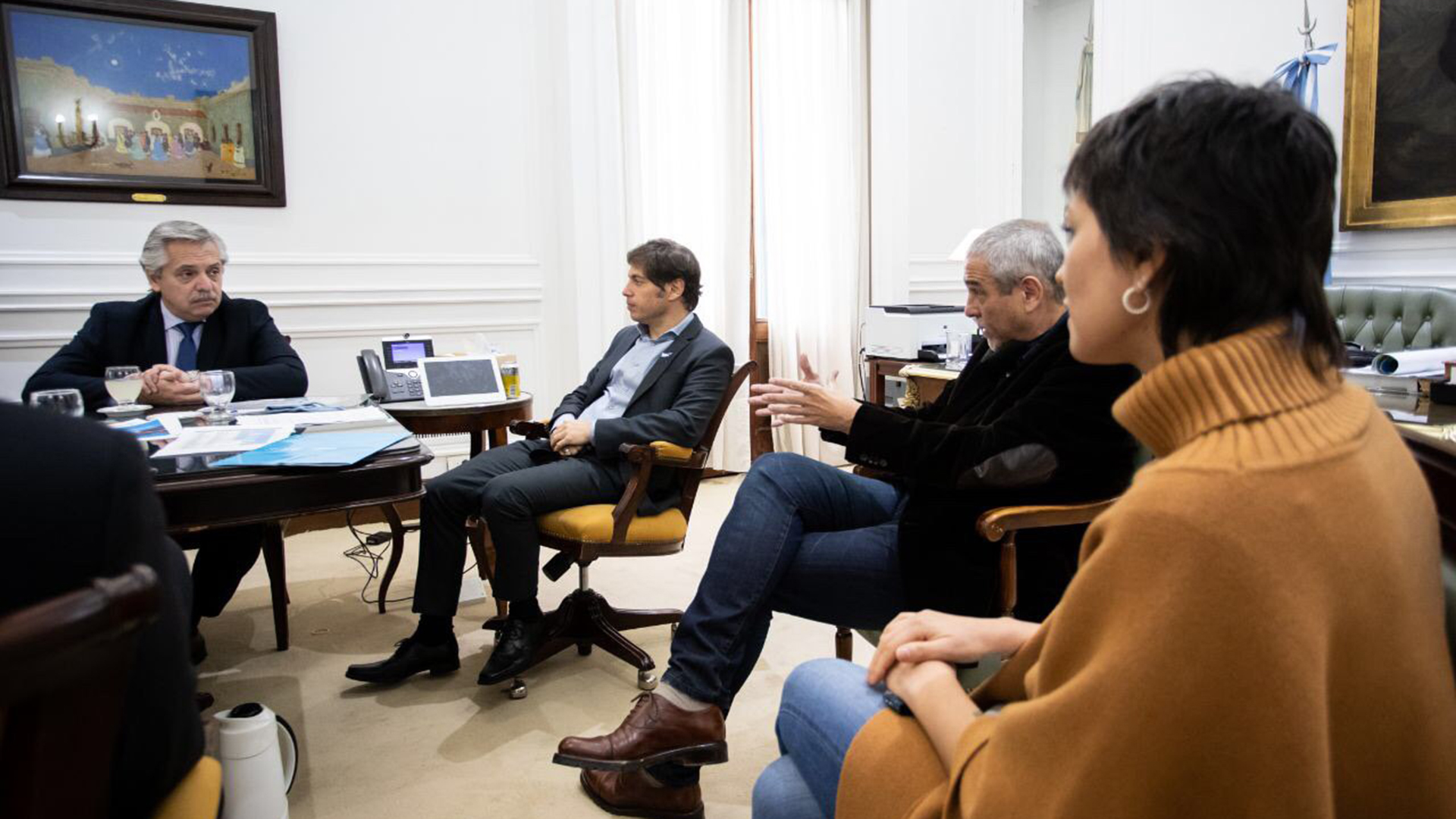 Jorge Ferraresi en una reunión con Alberto Fernández, Axel Kicillof y Mayra Mendoza