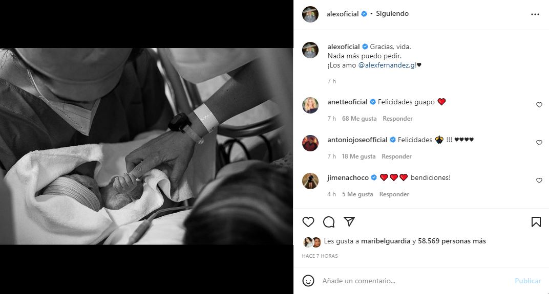 El "Potrillo" reposteó está fotografía que su hijo compartió en redes sobre el nacimiento de Mía.  (Captura: @alexoficial/Instagram)