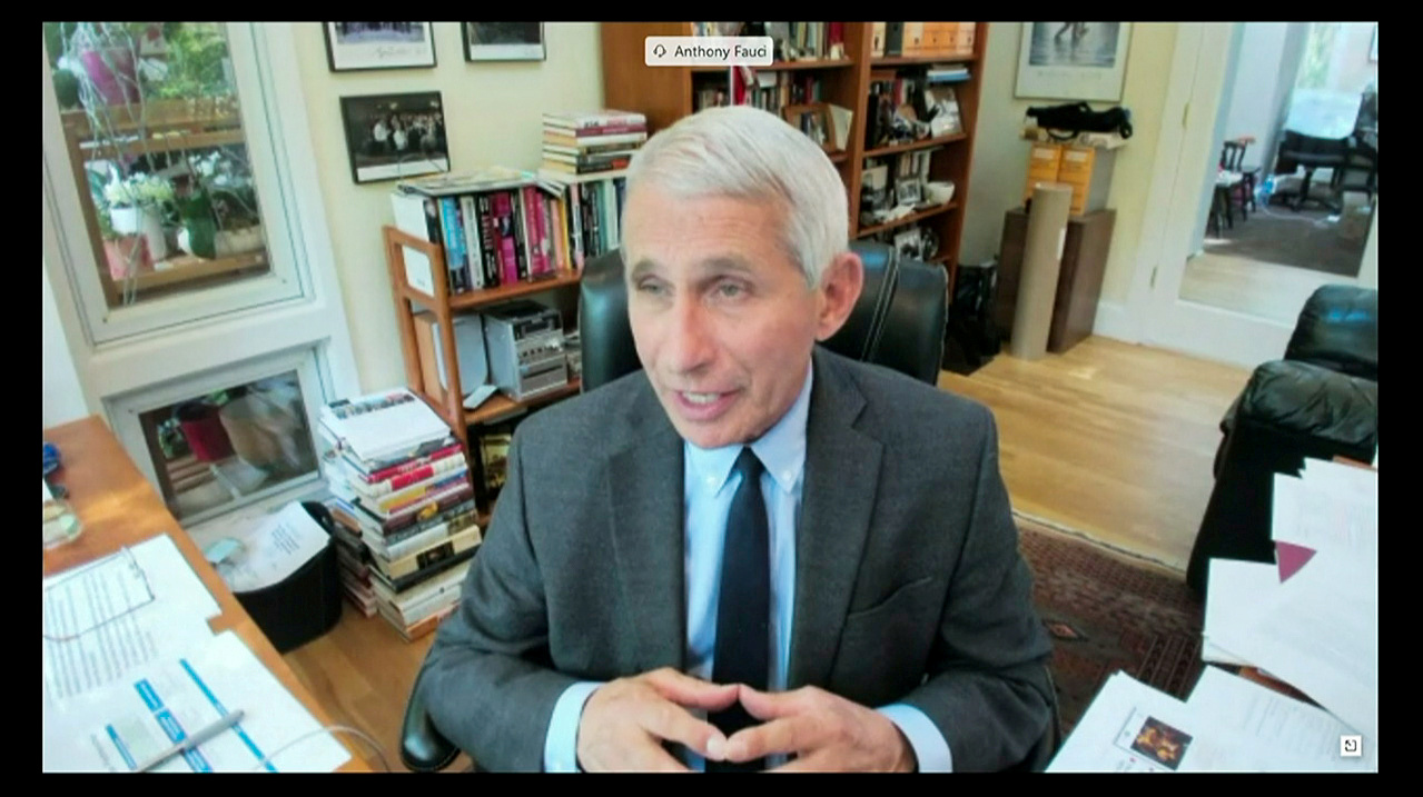 El doctor Anthony Fauci en su testimonio remoto frente a un comité del Senado. Foto: REUTERS