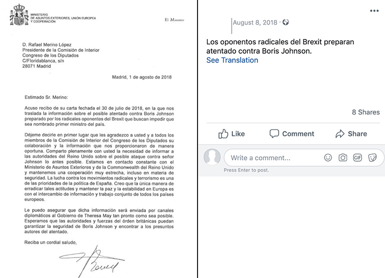El acuse de recibo de una carta apócrifa atribuida al parlamentario español Rafael Merino López (DFRLab)