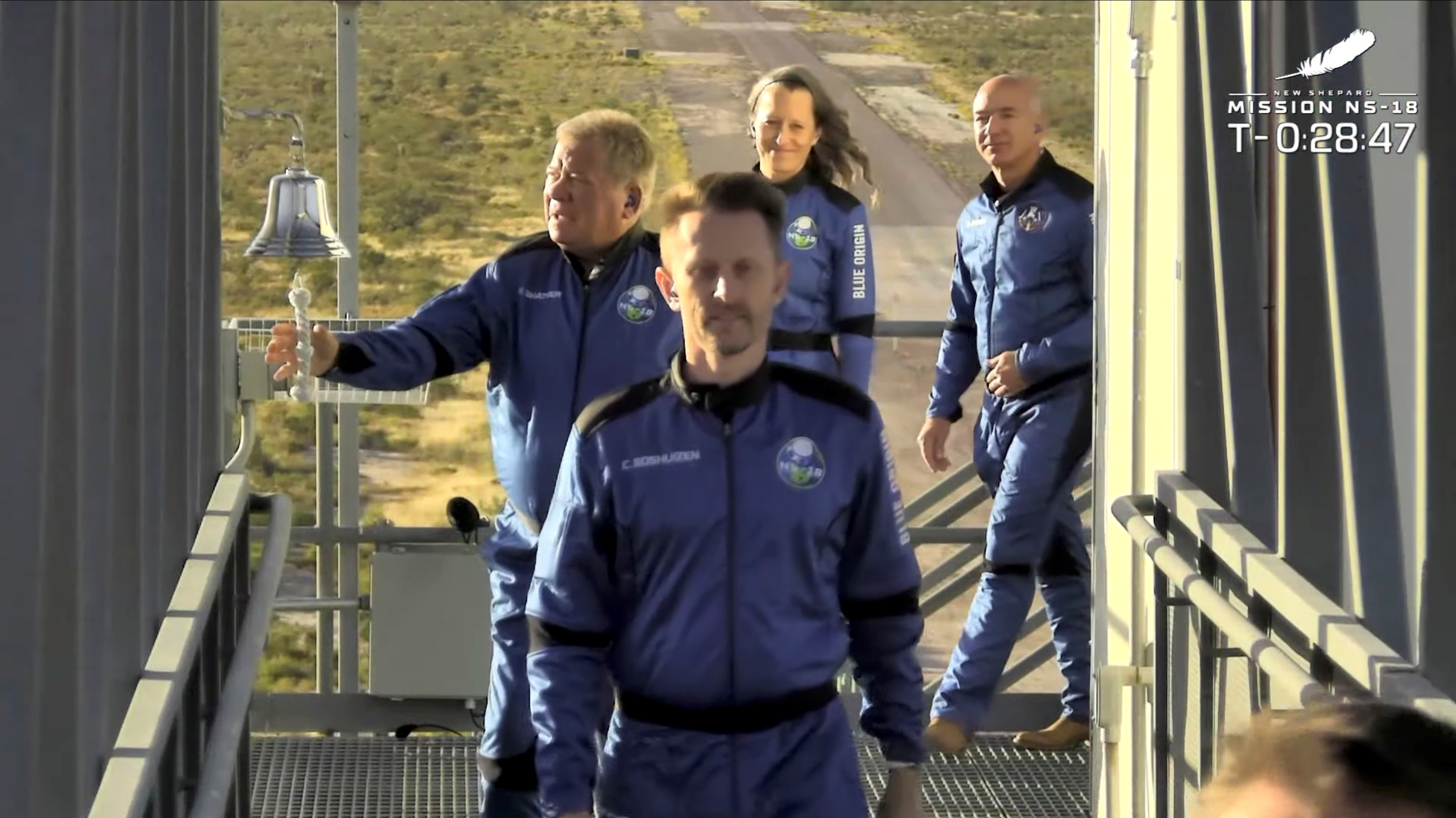 La tripulación antes de subirse a la nave espacial (Blue Origin via REUTERS)
