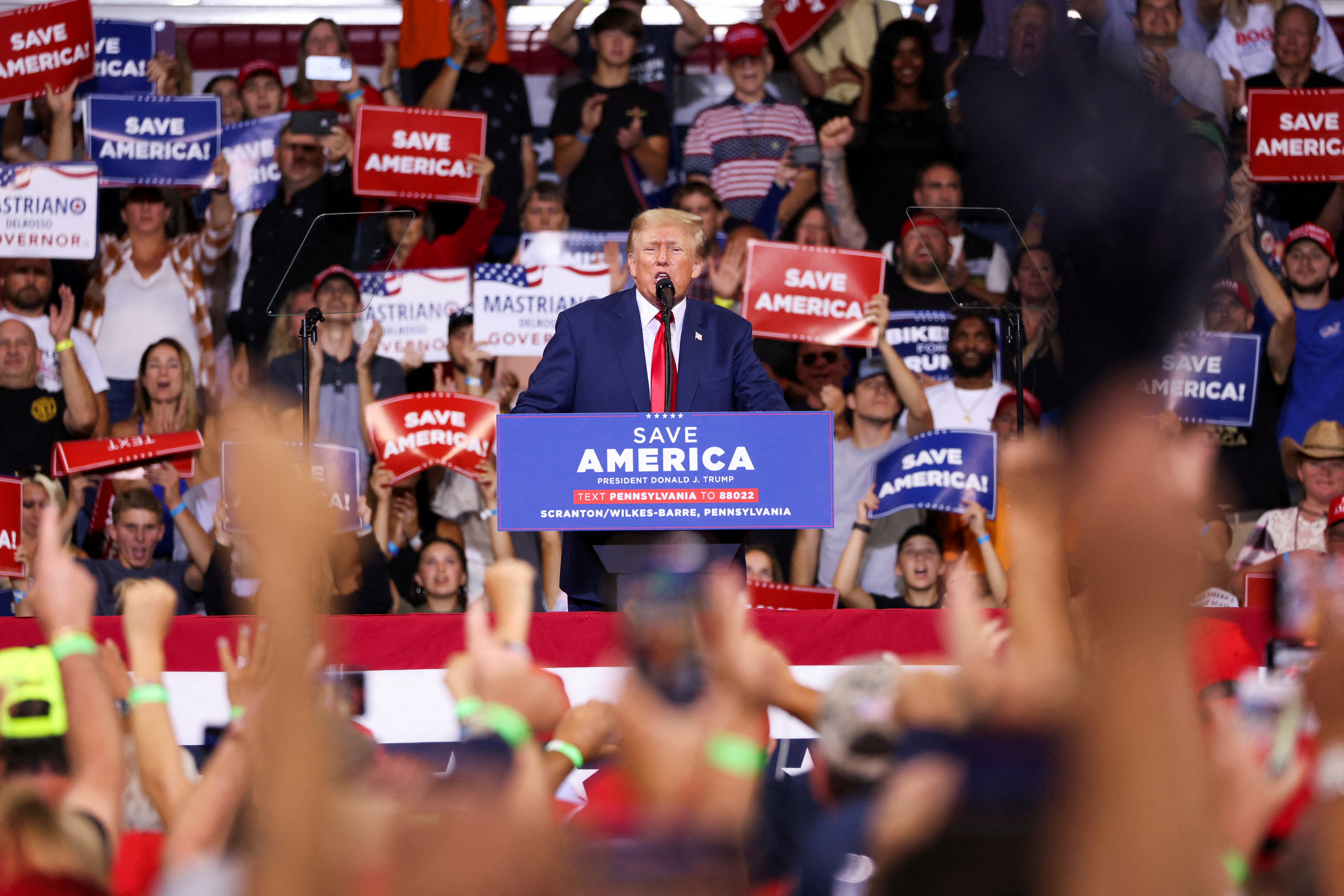 Former US President Donald Trump speaks during a rally in Wilkes-Barre, Pennsylvania, United States, September 3, 2022. REUTERS