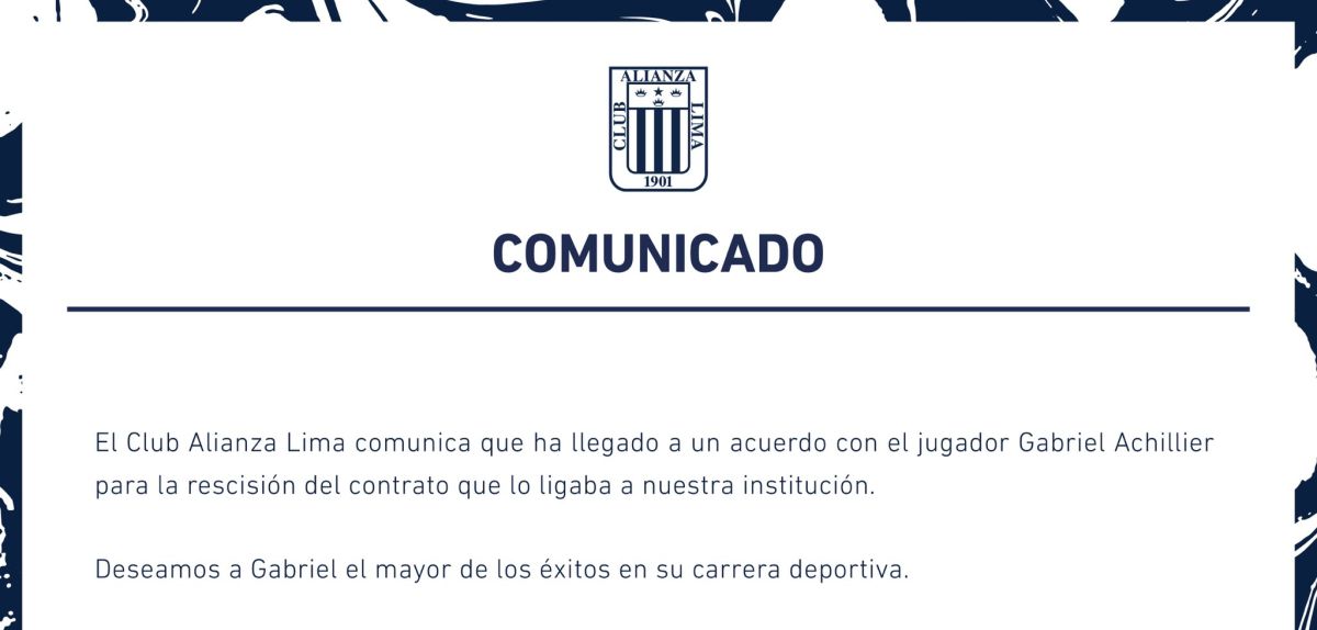 Alianza Lima anunció rescisión de contrato con Gabriel Achilier