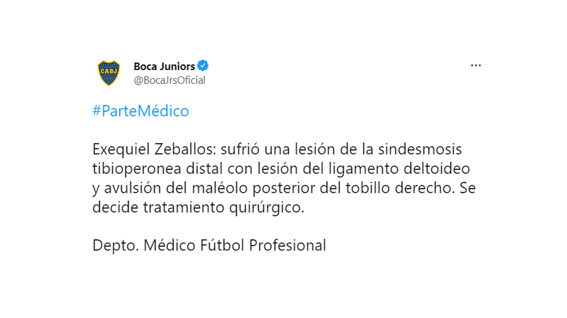 El parte médico oficial de Boca Juniors