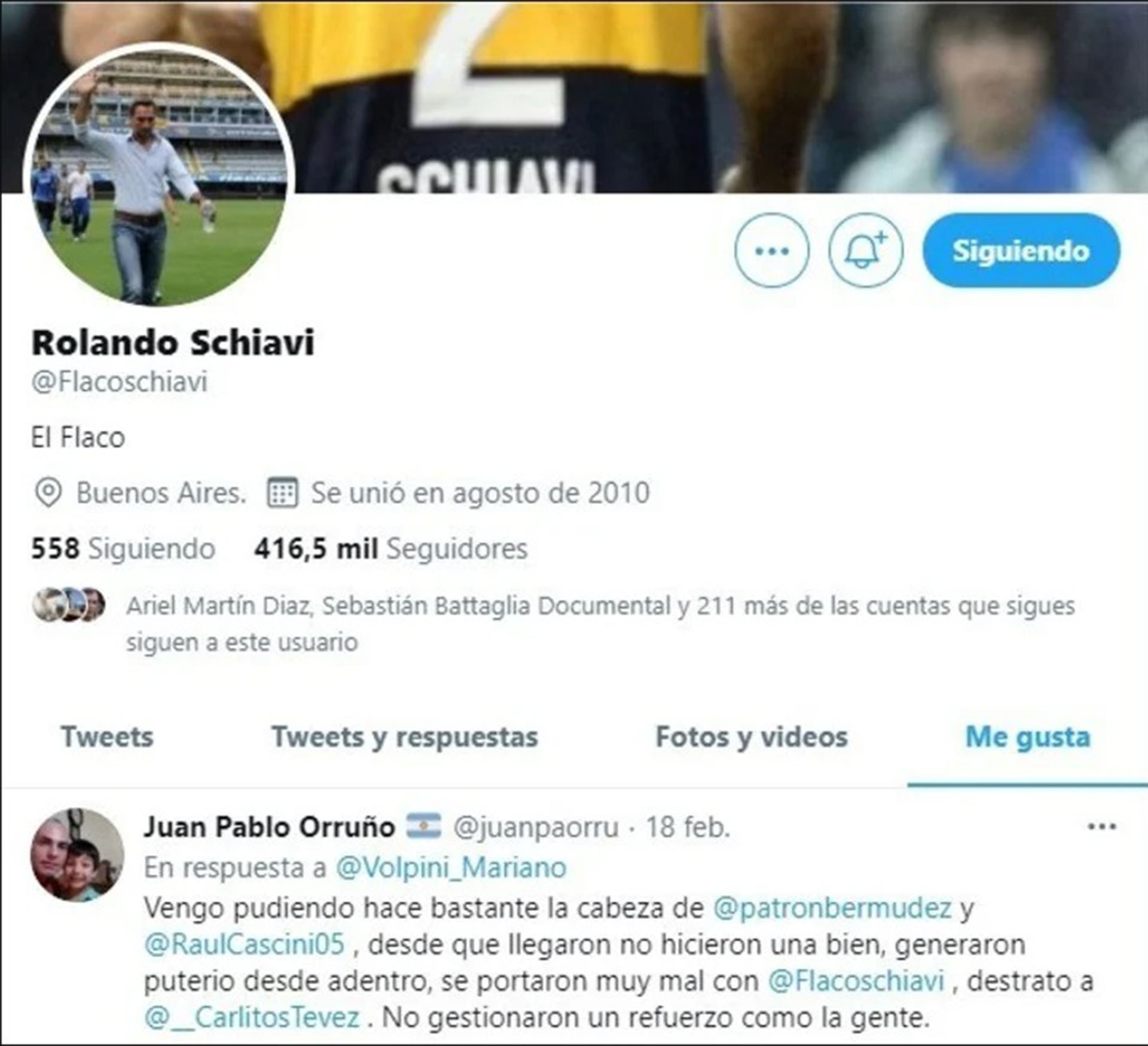 El polémico tuit contra Bermúdez y Cascini que Schiavi dio "me gusta"