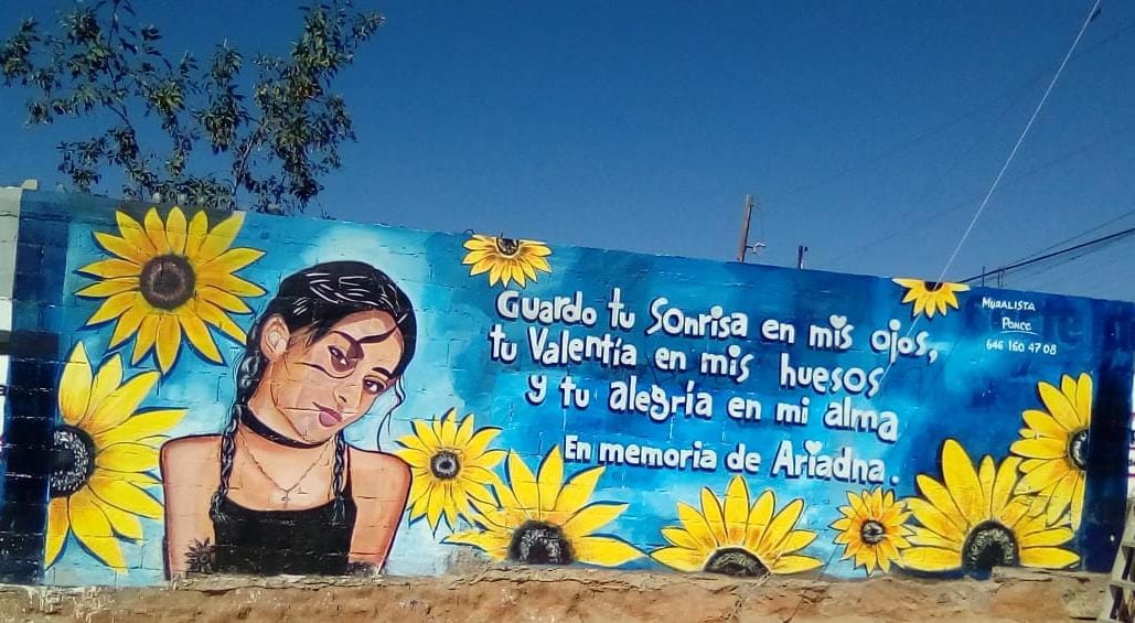 Memorial de Ariadna Fernanda pintado en Ensenada, Baja California.
(Twitter @azucenau)