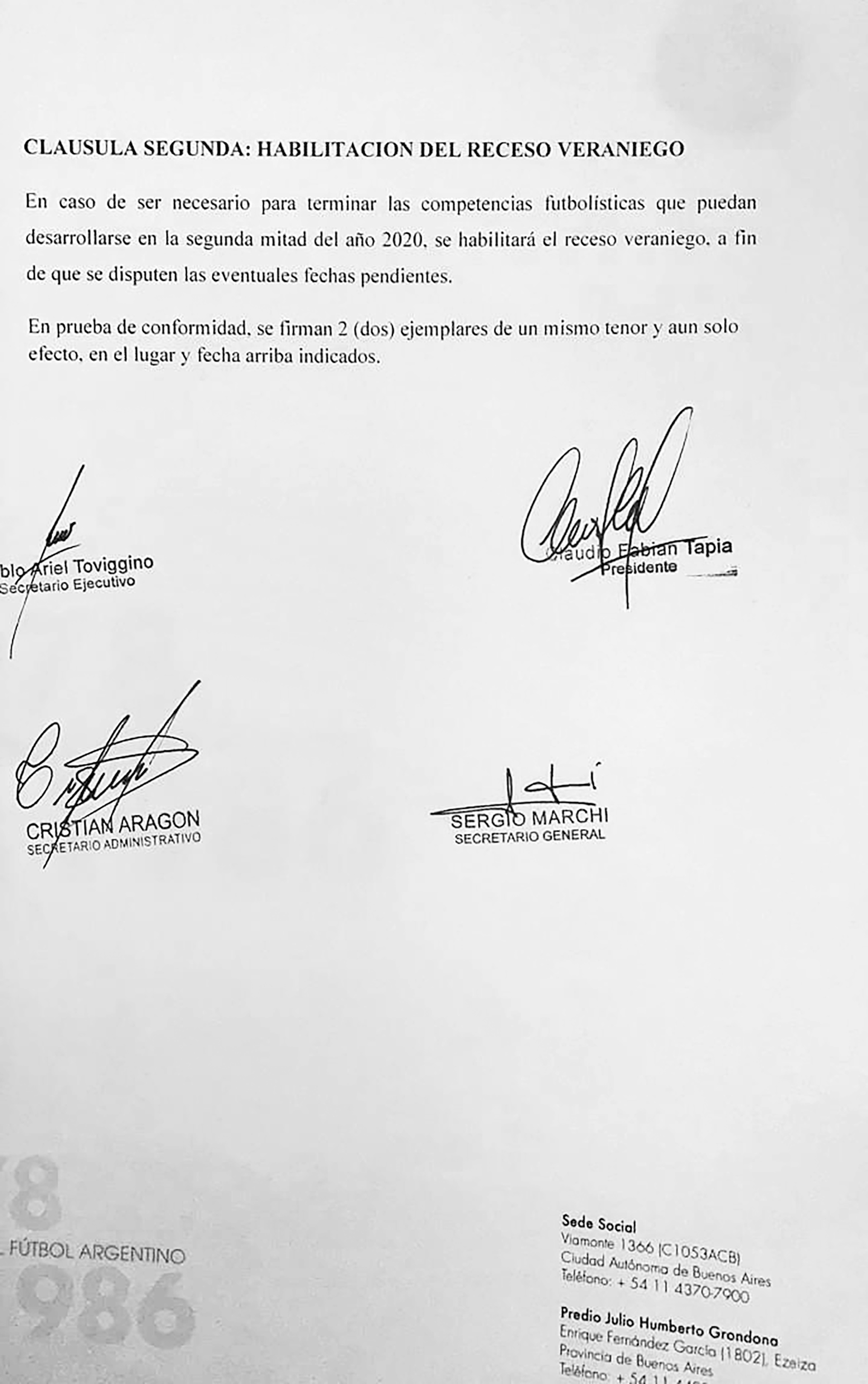 Marchi, Toviggino, Tapia y Aragon, los encargados de firmar el documento