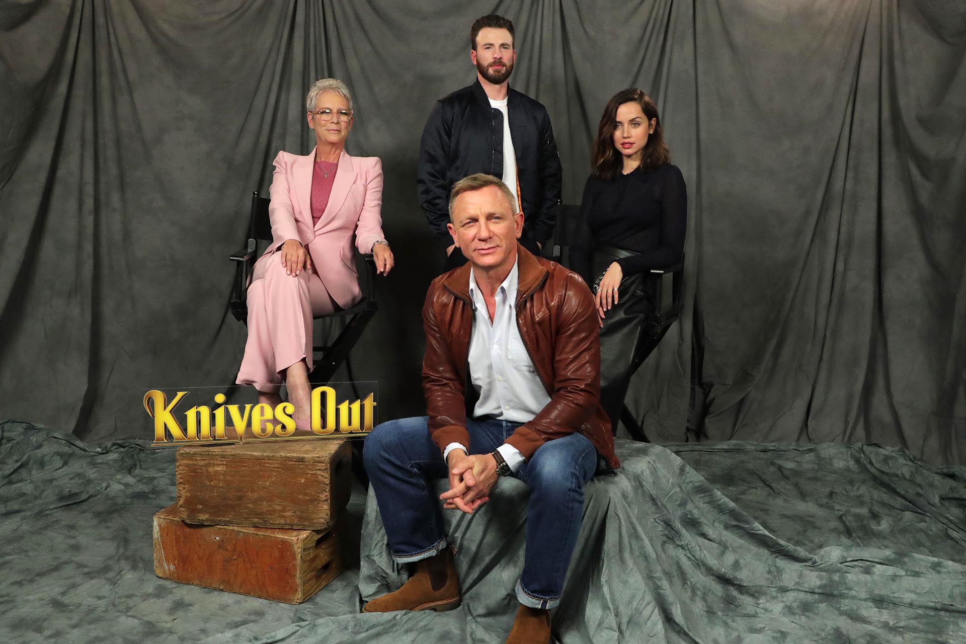 Jamie Lee Curtis, Chris Evans, Daniel Craig and Ana de Armas, stars of "Knives Out".  (Shutterstock)
