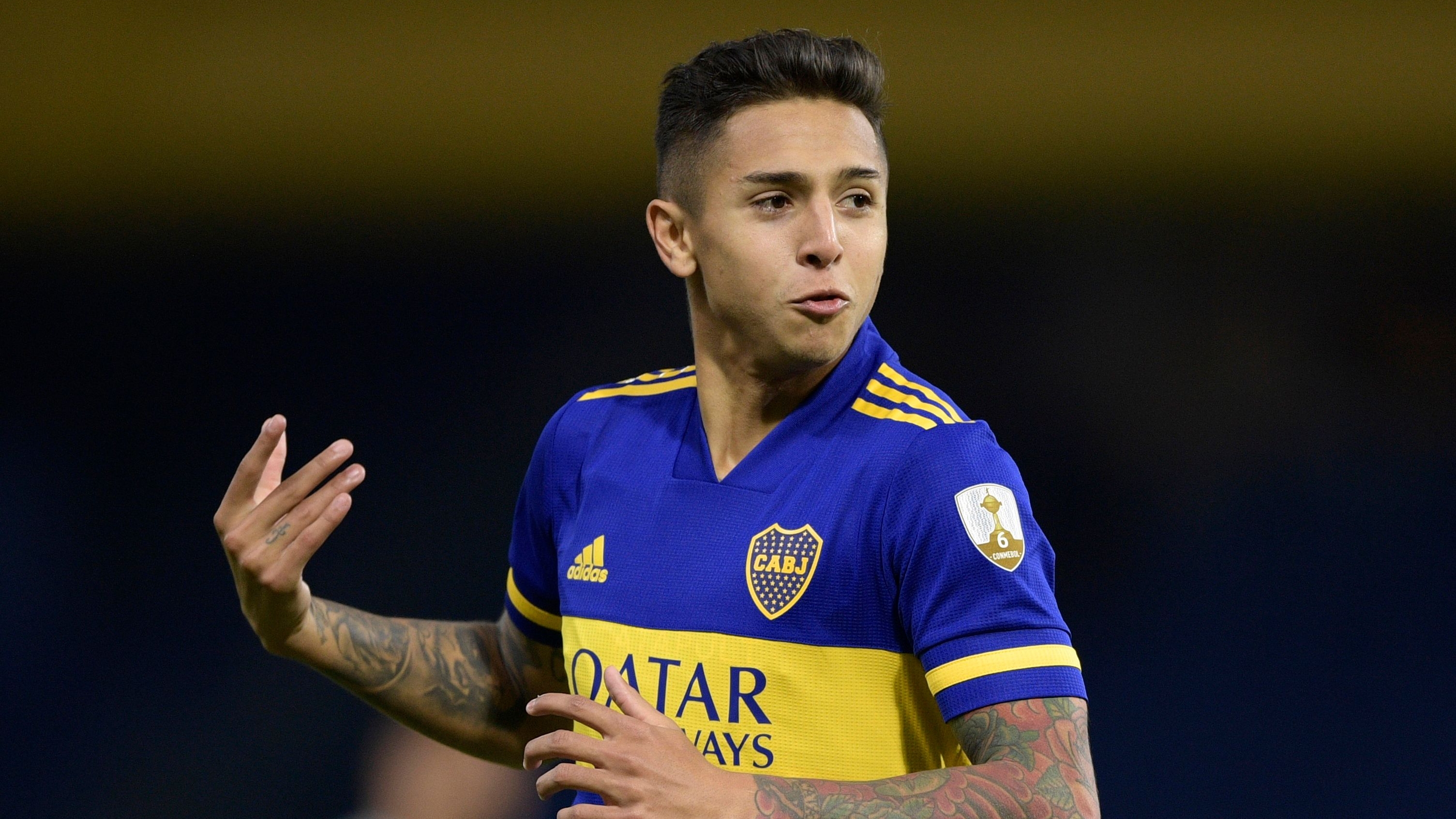 Soccer Football - Copa Libertadores - Group C - Boca Juniors  v The Strongest - Estadio La Bombonera, Buenos Aires - Argentina- May 26, 2021 Boca Juniors' Agustin Almendra celebrates scoring their first goal Pool via REUTERS/Juan Mabromata