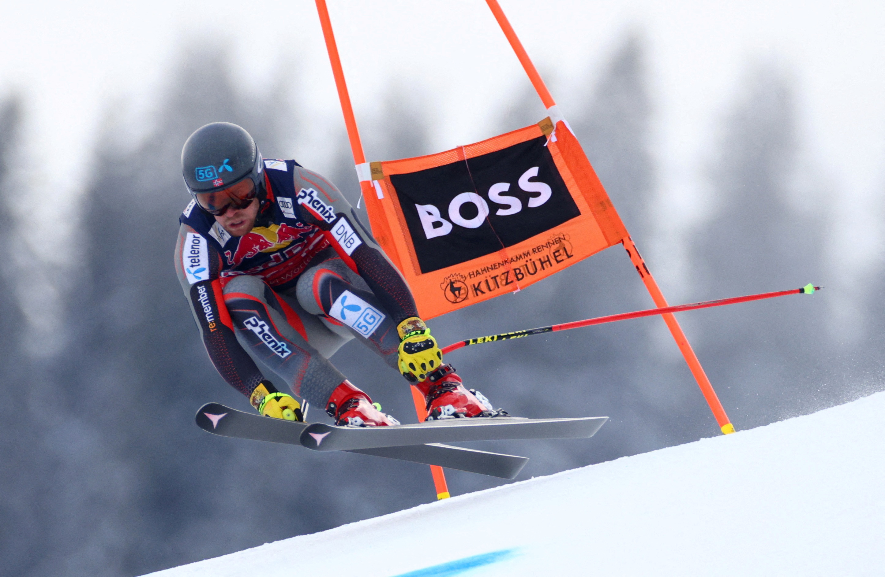 FILE PHOTO: Alpine Skiing - FIS Alpine Ski World Cup - Men's Downhill- Kitzbuehel, Austria - January 23, 2022 Norway's Aleksander Aamodt Kilde in action during the men's downhill REUTERS/Lisi Niesner/File Photo