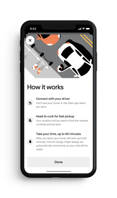 La función de Uber Reservas permite que el conductor espere hasta una hora luego de que el vuelo aterrice para recoger al pasajero. (Uber)