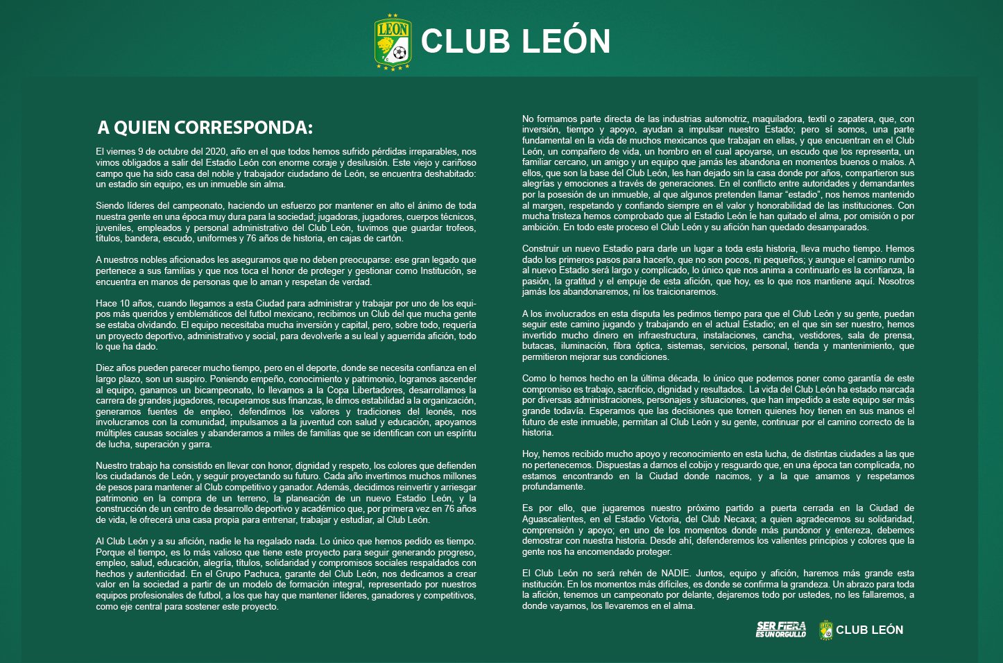 El Club León no será rehén de nadie”: los esmeraldas informaron dónde  jugará la plantilla femenil y varonil - Infobae