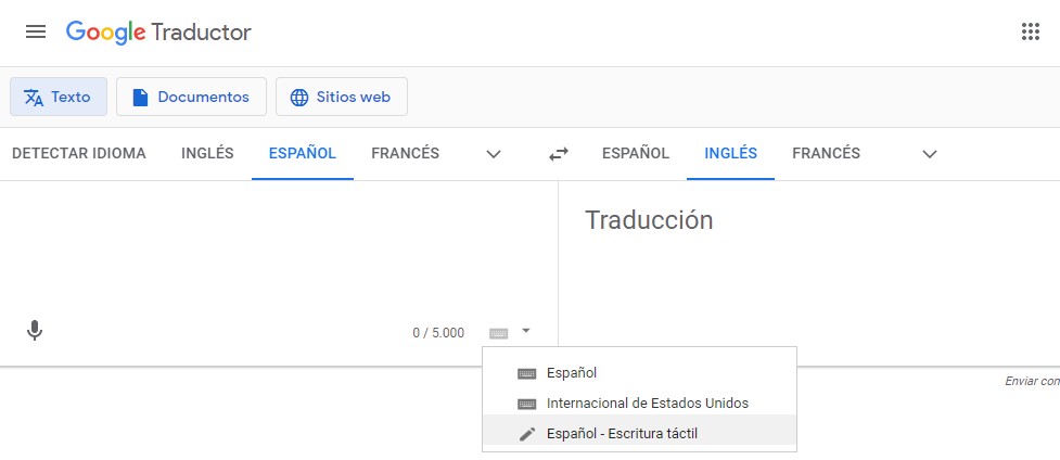 Traducción por escritura manual en Google Translate (Captura)