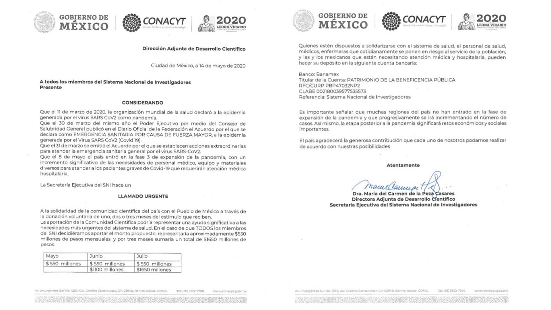 El documento está firmado por la secretaria ejecutiva del SNI, María del Carmen de la Peza (Foto: Especial)
