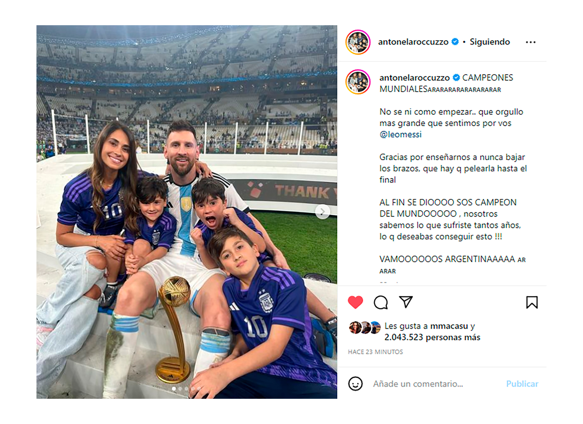Antonela Rocuzzo dedicó unas emotivas palabras a Lionel Messi