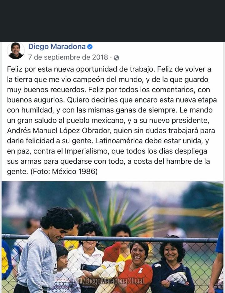 Alcázar recordó las palabras de Maradona para López Obrador en 2018 (Foto: Twitter/@DamianAlcazar)