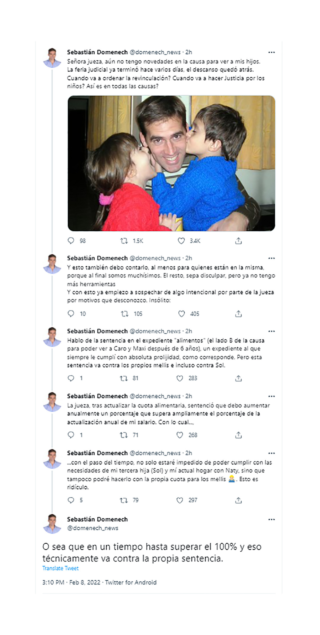 El hilo de Twitter en el que el periodista Sebastián Domenech explicó el fallo de la jueza