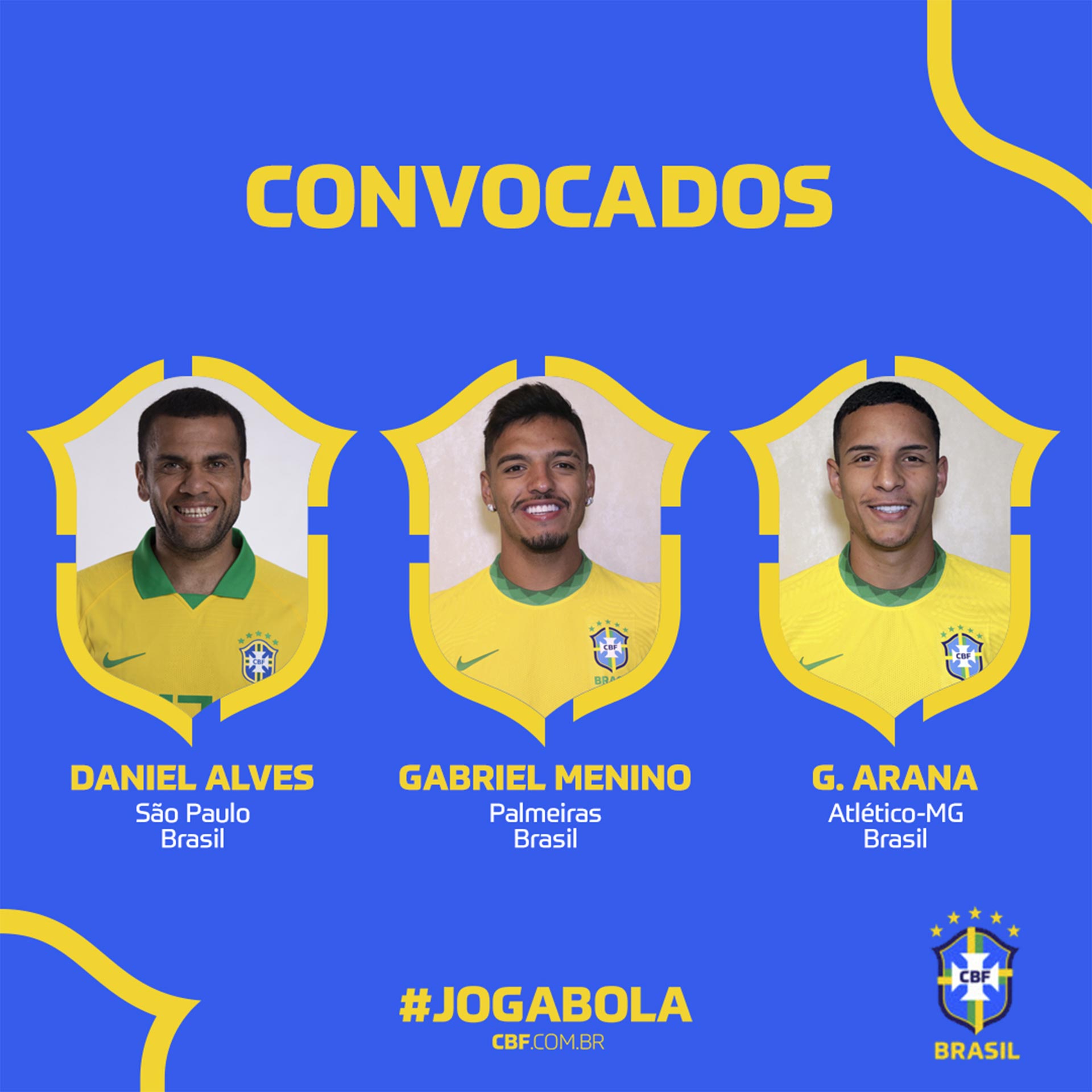 Dani Alves junto a Gabriel Menino y Guilherme Arana, los laterales convocados en Brasil