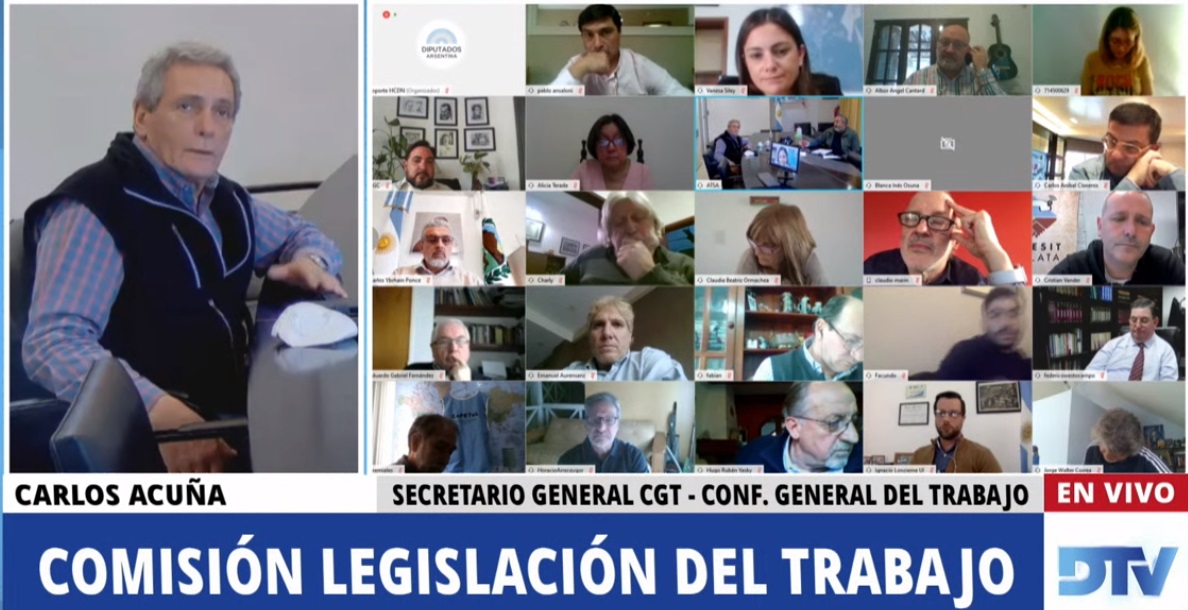 Carlos Acuña, de la CGT, en la reunión de comisión de Diputados para hablar sobre el teletrabajo