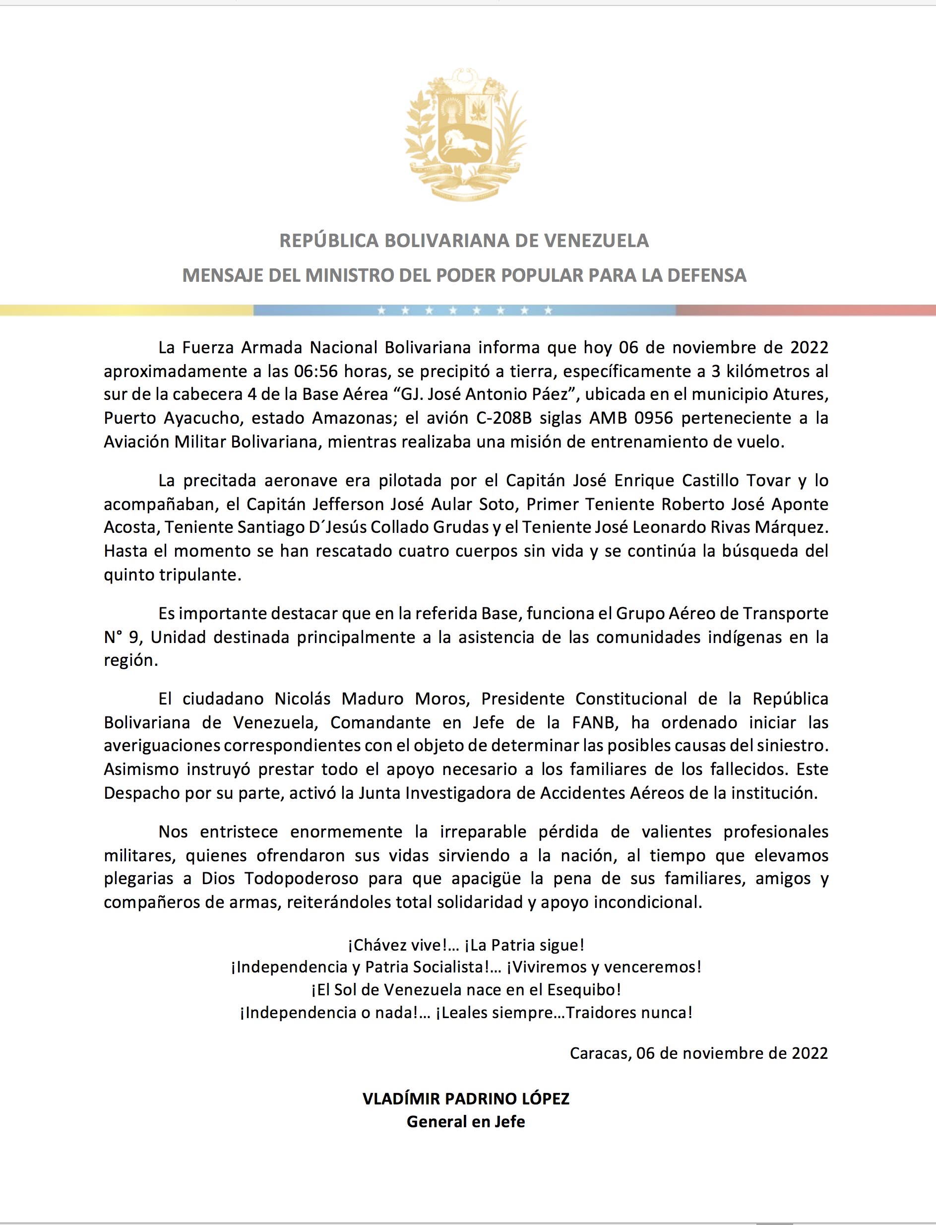 El comunicado de la Fuerza Armada Nacional Bolivariana (Twitter)