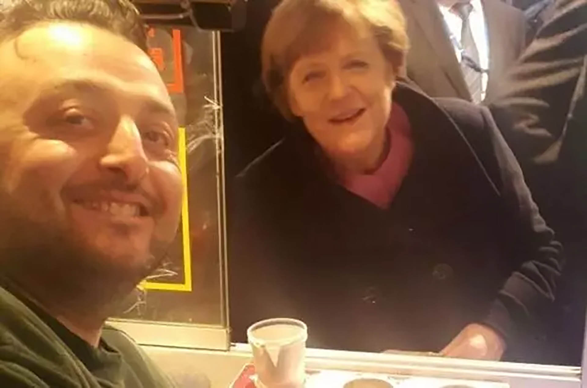 Then-Chancellor Angela Merkel at the French fries house at Maison Antoine in Brussels (Maison Antoine/Twitter)