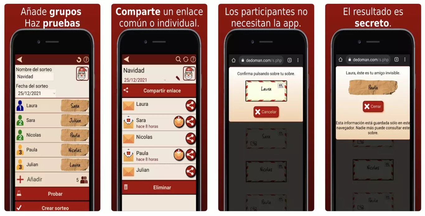 Dedoman, es una aplicación que permite la organización del juego del amigo secreto en iPhone. (Captura)