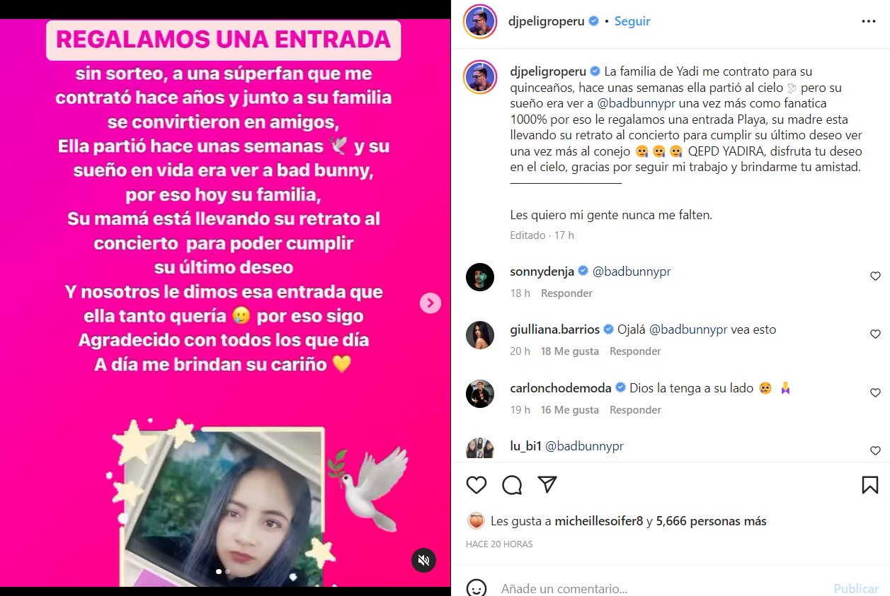 Llevo madre retrato de su hija fallecida a concierto de Bad Bunny