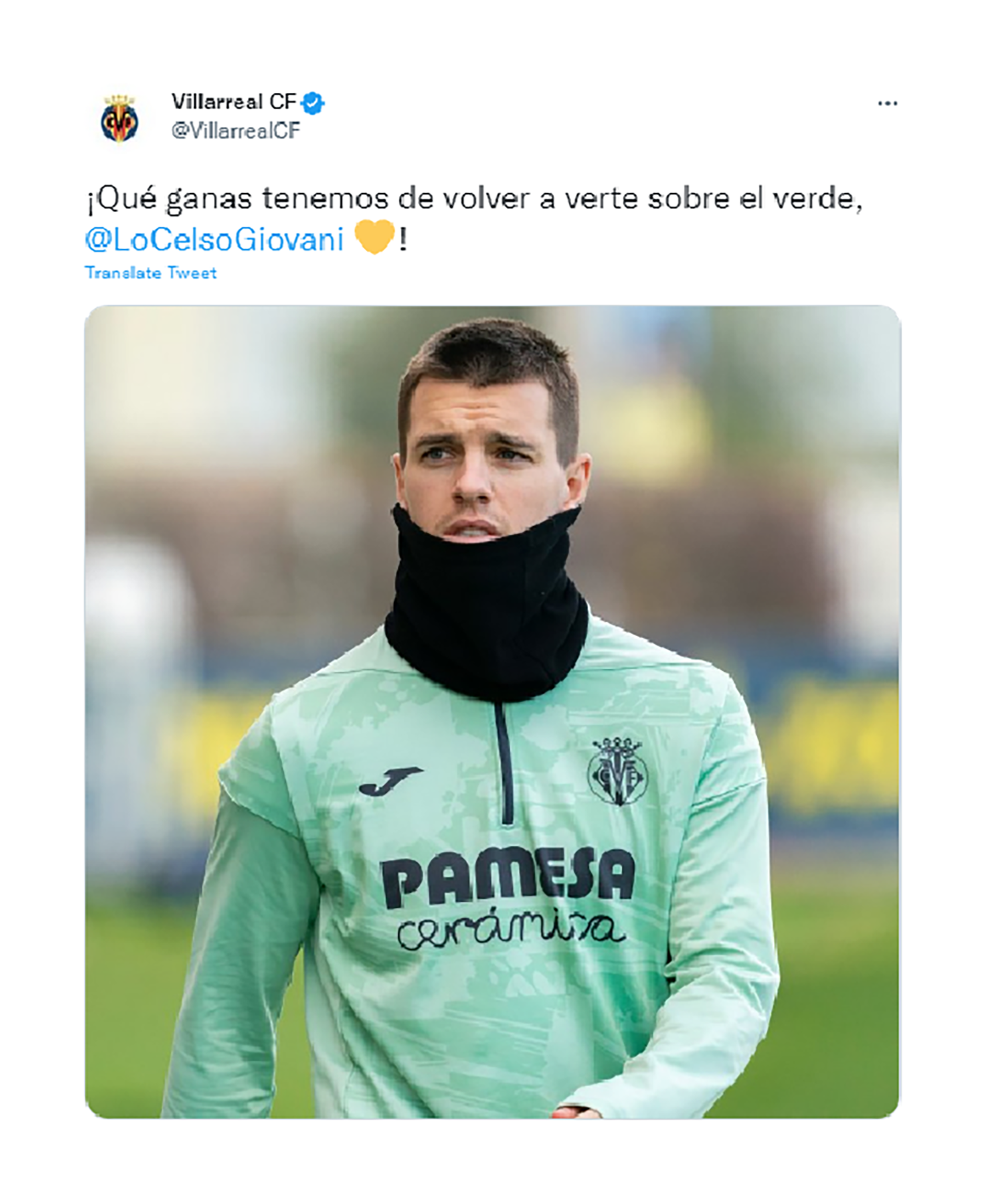 El posteo del Villarreal por la vuelta a los entrenamientos de Gio Lo Celso (@VillarrealCF)