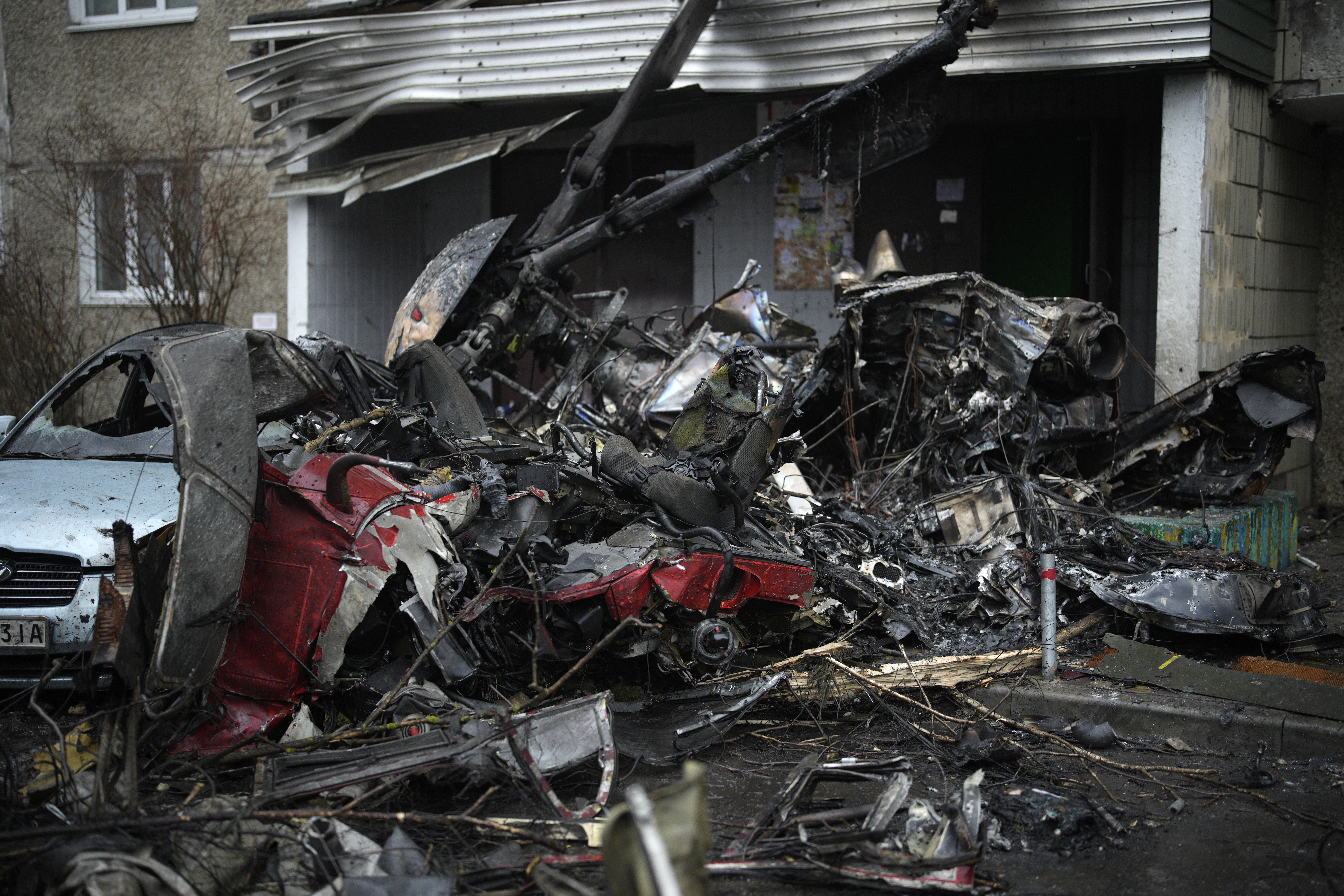 A view of the scene of a helicopter crash into civilian infrastructure at Browry, on the outskirts of Kew, on January 18, 2023.  (AP Photo/Daniel Cole)